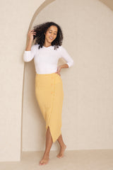 Yellow Checkered Faux Wrap Skirt