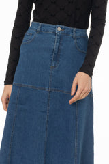 Blue Bottom Paneled Denim Maxi Skirt