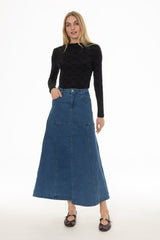 Blue Bottom Paneled Denim Maxi Skirt