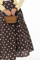 Brown Polka Dot Printed Waisted Maxi Skirt