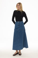 Blue Bottom Paneled Denim Maxi Skirt