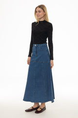 Blue Bottom Paneled Denim Maxi Skirt