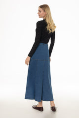 Blue Bottom Paneled Denim Maxi Skirt