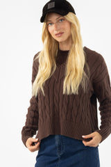 Brown V-Neck Cable Knit Sweater