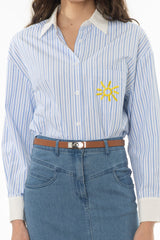 Blue Striped Embroidered Blouse