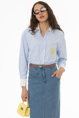 Blue Striped Embroidered Blouse