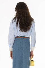 Blue Striped Embroidered Blouse