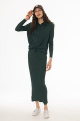 Green Ribbed Textured Skirt Legging