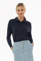 Navy Ribbed Textured Shirt