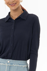 Navy Ribbed Textured Shirt
