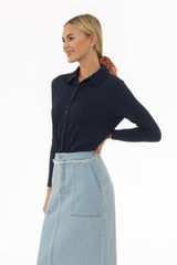 Navy Ribbed Textured Shirt