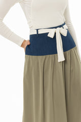 Olive Denim Combo Maxi Skirt