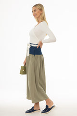 Olive Denim Combo Maxi Skirt