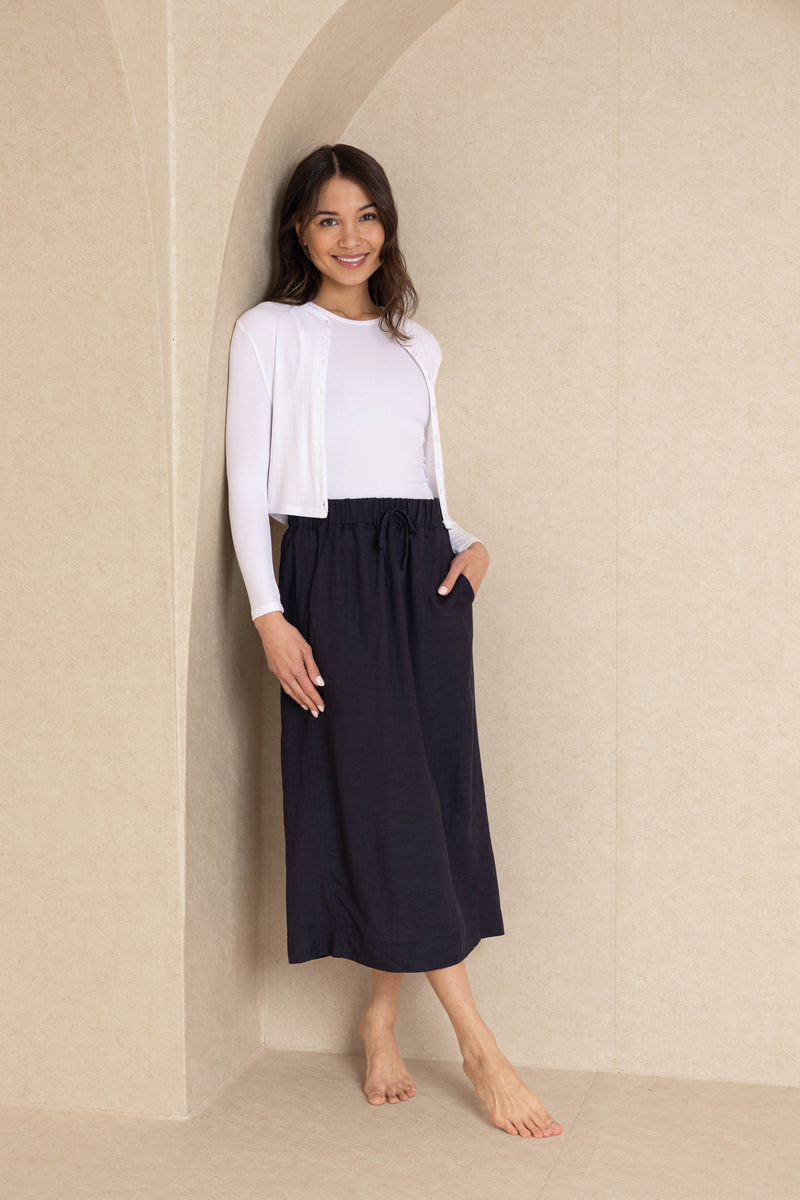 Navy linen skirt hotsell