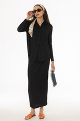 Black Ribbed Textured Skirt Legging