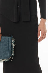 Black Ribbed Textured Skirt Legging