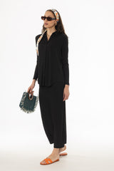 Black Ribbed Textured Skirt Legging