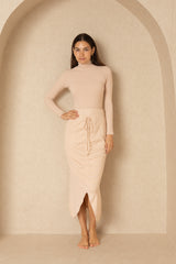 Tan Reversed Ruched Skirt