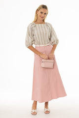 Pink Panel Flare Maxi Skirt