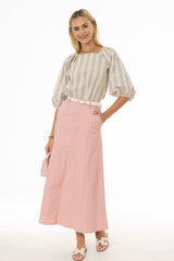 Pink Panel Flare Maxi Skirt