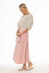 Pink Panel Flare Maxi Skirt