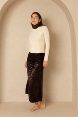 Brown Velour Ruched Skirt