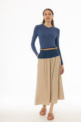 Tan Denim Combo Maxi Skirt