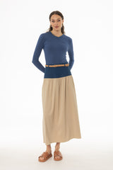 Tan Denim Combo Maxi Skirt