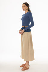 Tan Denim Combo Maxi Skirt