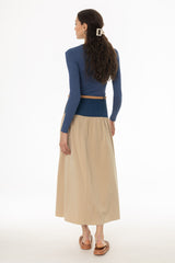 Tan Denim Combo Maxi Skirt
