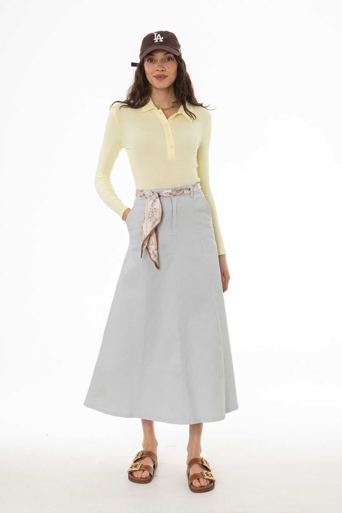 Light Blue Panel Flare Maxi Skirt – BLANK