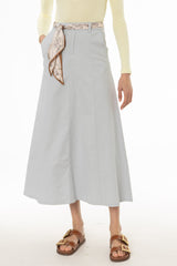 Light Blue Panel Flare Maxi Skirt