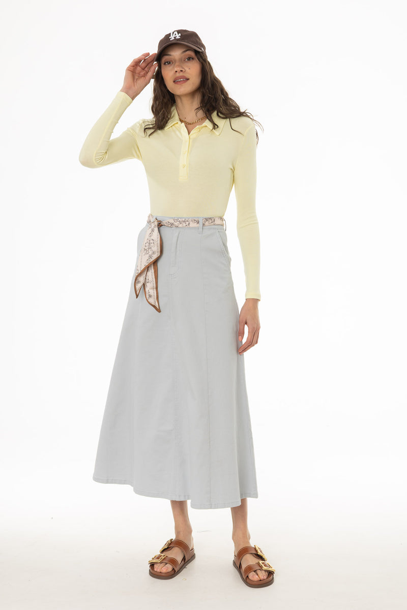 Light Blue Panel Flare Maxi Skirt – BLANK