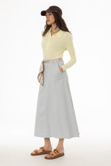 Light Blue Panel Flare Maxi Skirt
