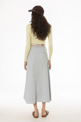 Light Blue Panel Flare Maxi Skirt