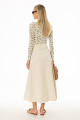 Cream Panel Flare Maxi Skirt