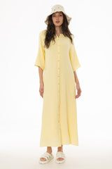 Yellow Gauze Flare Sleeve Maxi Dress