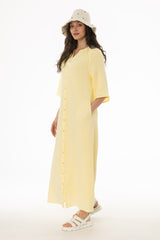 Yellow Gauze Flare Sleeve Maxi Dress