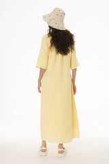 Yellow Gauze Flare Sleeve Maxi Dress