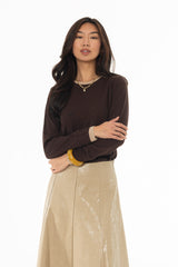 Brown Contrast Neck Thin Knit Sweater