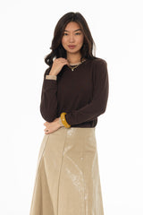Brown Contrast Neck Thin Knit Sweater