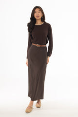 Brown Silk Feel Slip Skirt