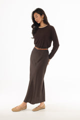 Brown Silk Feel Slip Skirt
