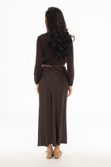 Brown Silk Feel Slip Skirt