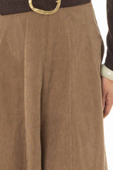 Tan Corduroy Paneled Flare Maxi Skirt