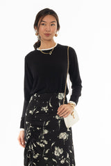 Black Contrast Neck Thin Knit Sweater