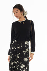 Black Contrast Neck Thin Knit Sweater