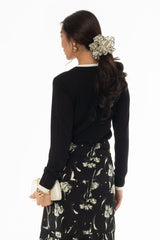 Black Contrast Neck Thin Knit Sweater