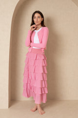 Pink Layered Ruffle Skirt