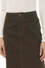 Green Front Slit Maxi Skirt